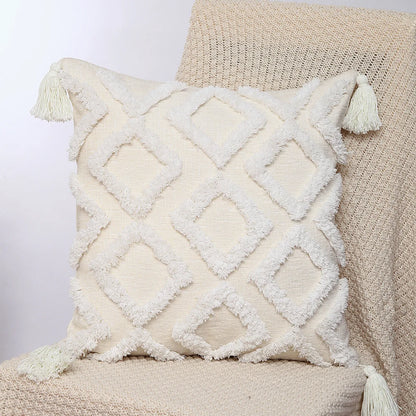 DecorBites™ Fundas de almohada bordadas en chenilla geométrica, estilo boho marroquí