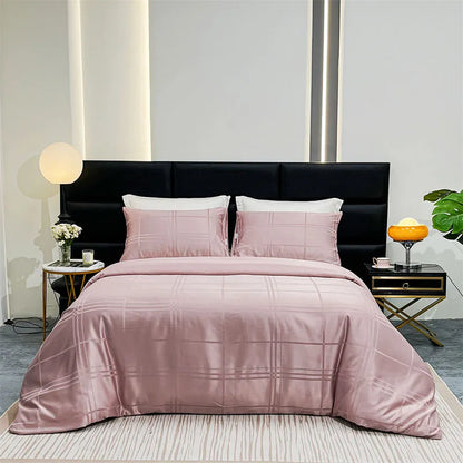 DecorBites™ Jacquard Satin Duvet Cover Set - Luxury Solid Soft Quilt Kit