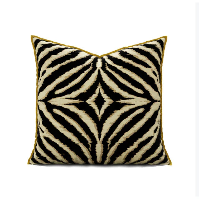 Funda de cojín DecorBites™ con estampado de cebra dorado en jacquard - Decoración moderna de lujo