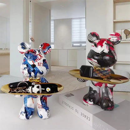 DecorBites™ Graffiti Bear Figurine: Modern Table Decor & Key Storage Sculpture