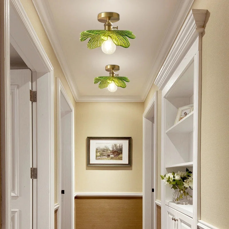 Green Glass Copper Ceiling Light
