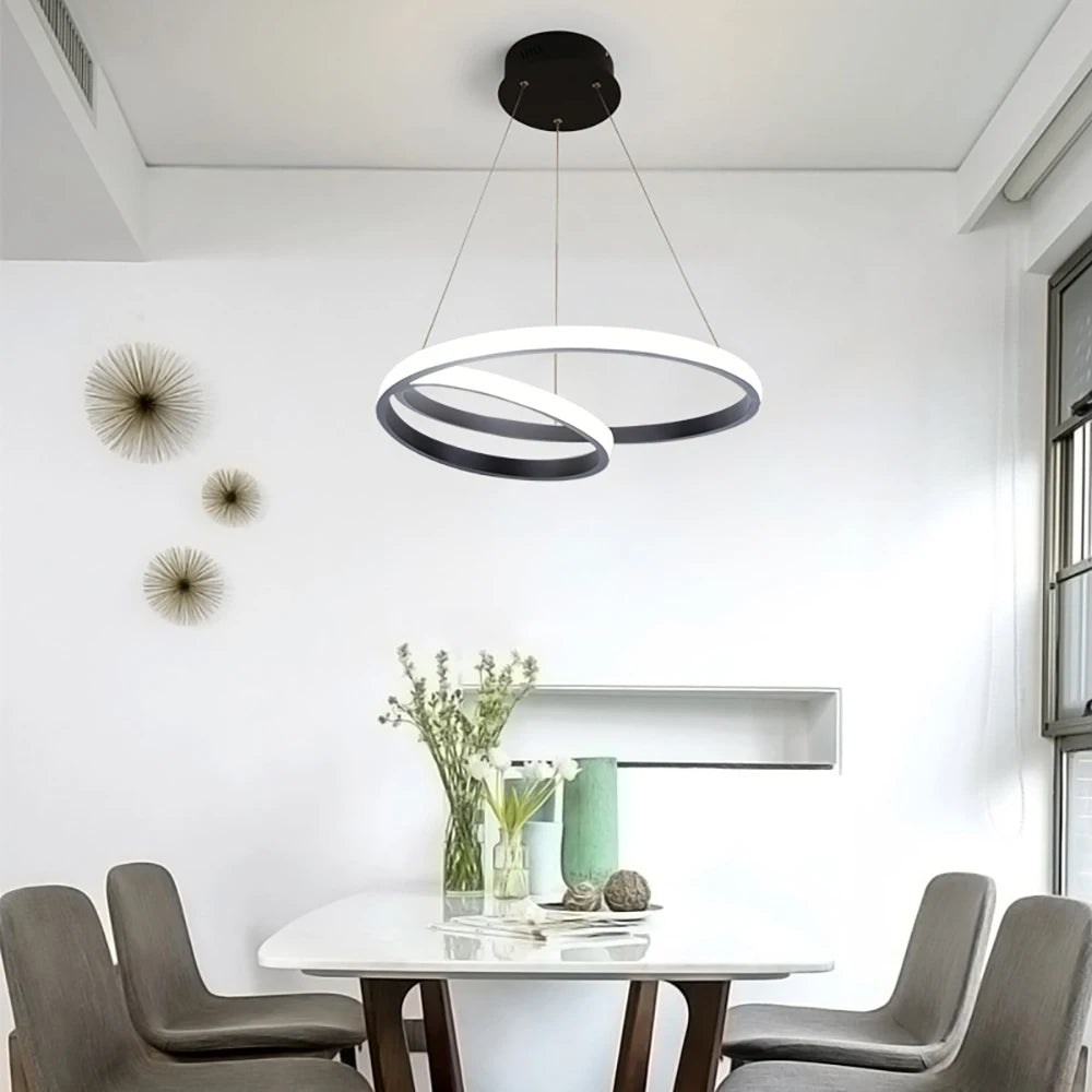 Nordische LED-Hängeleuchte Minimalistisches Doppelring-Design in Schwarz und Weiß Hauptlicht für Wohnzimmer Schlafzimmer Esszimmer Villa