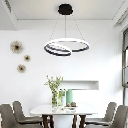 Lámpara Colgante LED Nórdica Diseño Minimalista de Doble Anillo Colores Negro y Blanco Luz Principal para Sala de Estar Dormitorio Comedor Villa