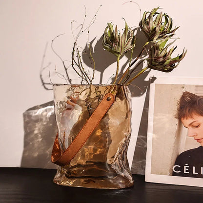 DecorBites™ Bag Shape Glass Vase Handbag Hydroponics Terrarium Home Decoration