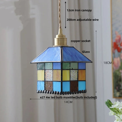 DecorBites™ Colorful Glass Magic Cube LED Pendant Lights Tiffany Style Wood Hang Lamp