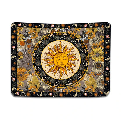 Sun Moon Tapestry Vintage Boho Wall Hanging by Decobites with Sunflowers Moth Constellation Aesthetic