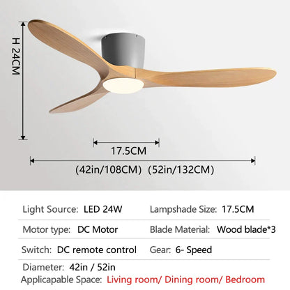 مروحة أرضية منخفضة DecorBites™ مقاس 52 بوصة مزودة بإضاءة وشفرة خشبية وجهاز تحكم عن بعد ومروحة سقف مزودة برياح قوية