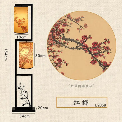ديكوربايتس™ مصباح أرضي على الطراز الصيني بنقشة زهرة البرقوق القديمة - صورة مطبوعة إبداعية