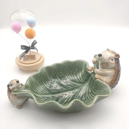 DecorBites™ Hedgehog Ceramic Fruit Plate: Handcrafted Animal Jewelry Tray & Storage Container