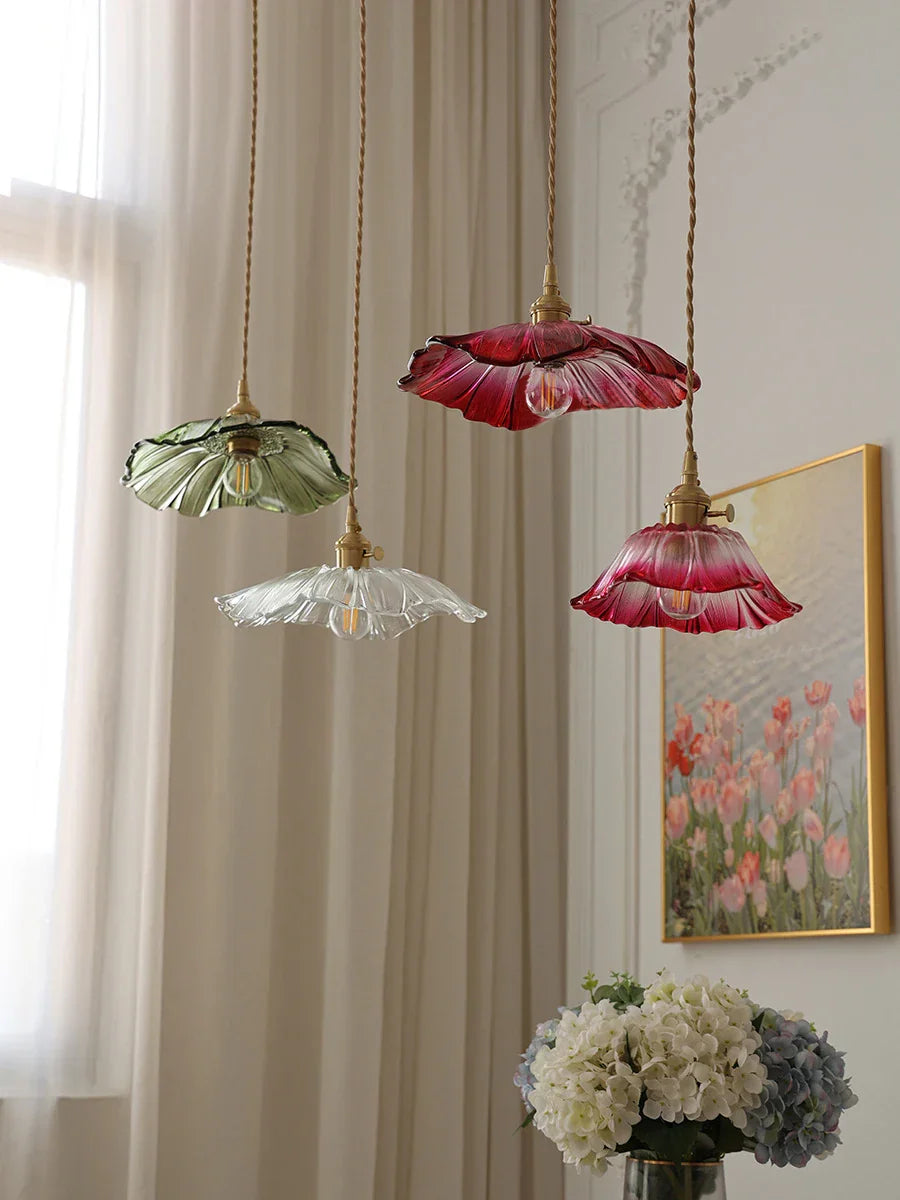 DecorBites™ Japanese Sunflower Glass Pendant Lights Modern Brass Hanglamp Fixture