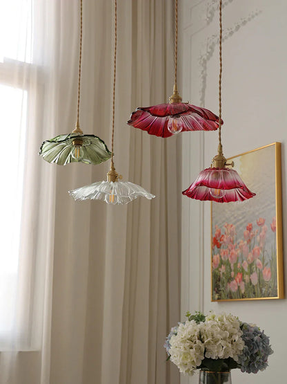 DecorBites™ Japanese Sunflower Glass Pendant Lights Modern Brass Hanglamp Fixture