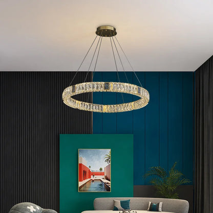 DecorBites™ Golden LED Ring Chandelier for Modern Luxury Living and Dining Spaces