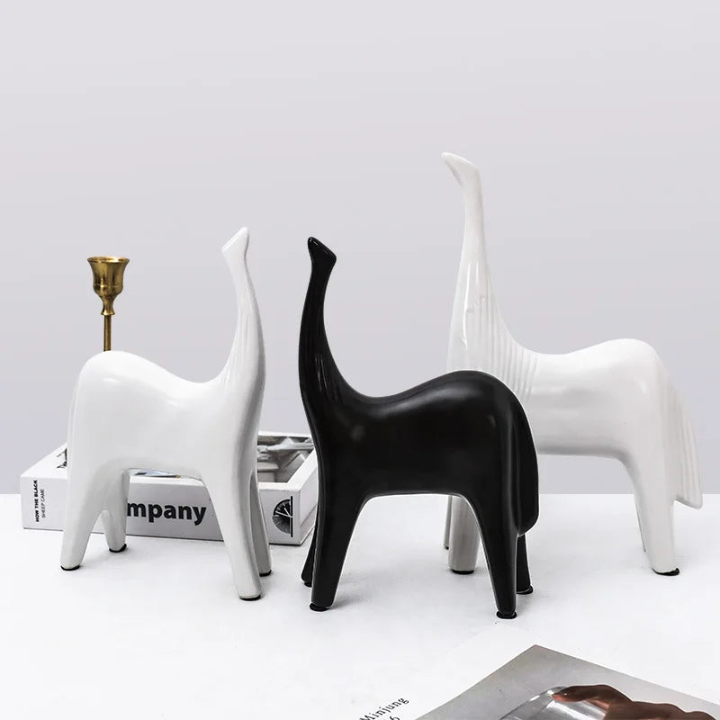 DecorBites™ Black & White Horse Abstract Ornaments for Home Decor
