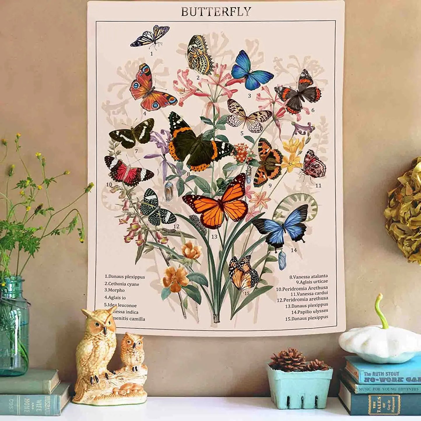 Butterfly Floral Tapestry Vintage Aesthetic Wall Hanging for Bedroom Decor by Decobites