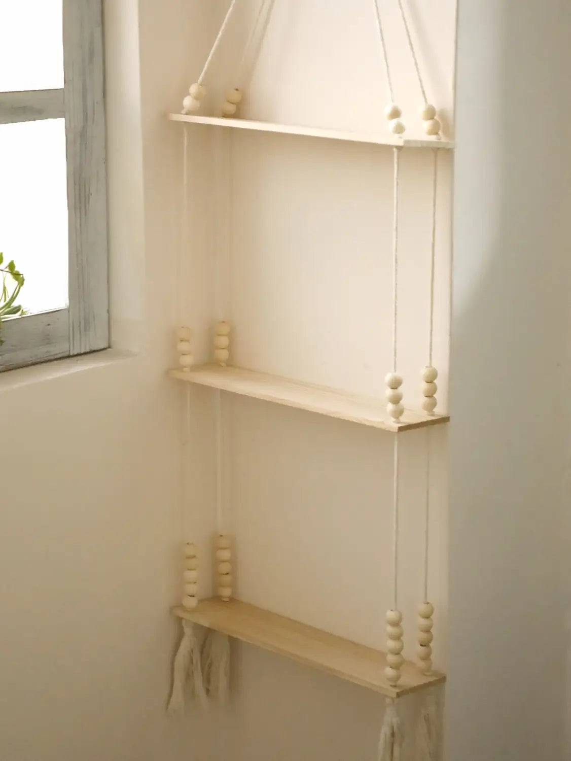 DecorBites™ Rustic Wooden Wall Shelf with Hanging Plant Storage