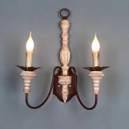 DecorBites™ Double Head French Wall Lamp Solid Wood Iron Sconce