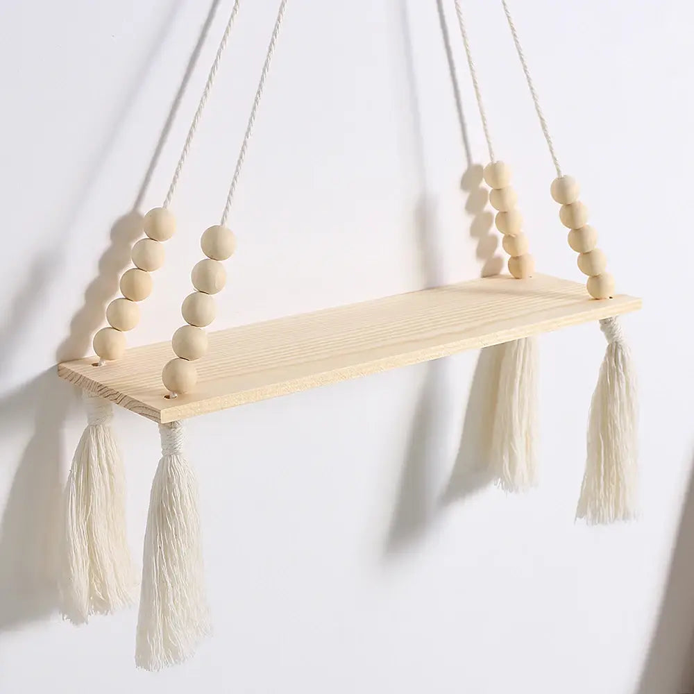 DecorBites™ Rustic Wooden Wall Shelf with Hanging Plant Storage