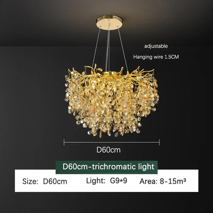 DecorBites™ Golden Dendrite Crystal LED Ceiling Chandelier - Luxe Living Room Lighting