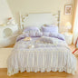 Decobites Pink Chiffon Lace Ruffles French Princess Bedding Set - 6-Piece Queen Size