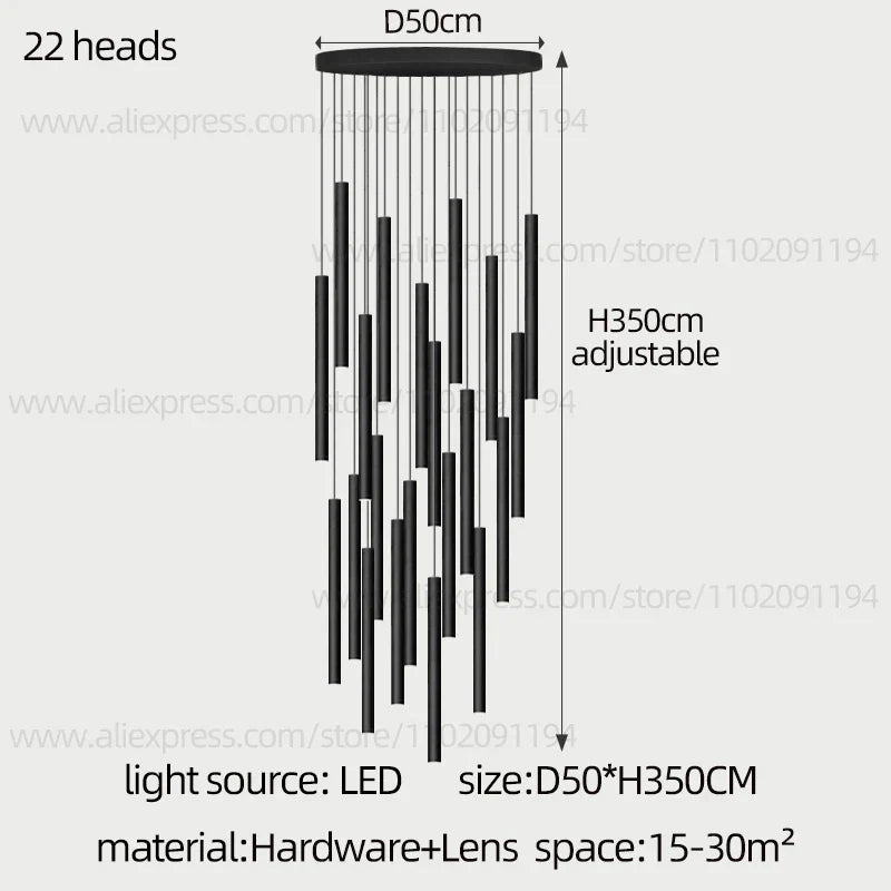 DecorBites™ Cylindrical LED Staircase Chandelier Suspension Light - Modern Villa Water Pipe Fixture