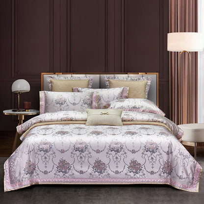 Decobites Luxe Purple European Jacquard Cotton Bedding Set: Duvet Cover, Sheet, Pillowcase