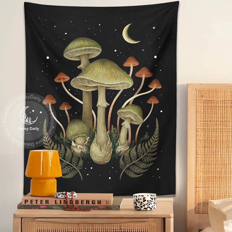 Decobites Botanical Mushroom Moom Tapestry Wall Hanging for Boho Living Room Decor