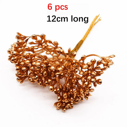 DecorBites™ Gold Hybrid Flower Cherry Stamen Berries Bundle for DIY Decor