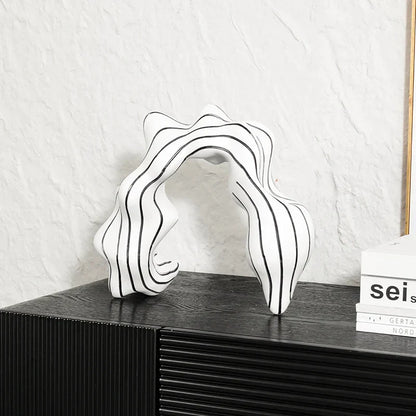 DecorBites™ Golden Ring Black and White Striped Abstract Resin Figurines Home Decor