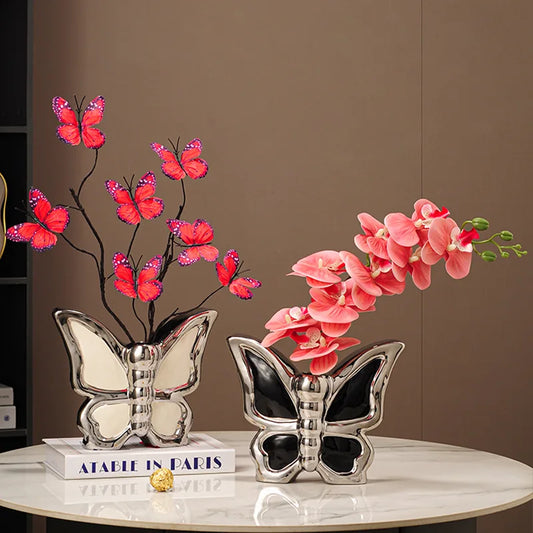 DecorBites™ Butterfly Ceramic Vase: Home Decor Flower Arrangement Figurine Butterfly Flowerpot