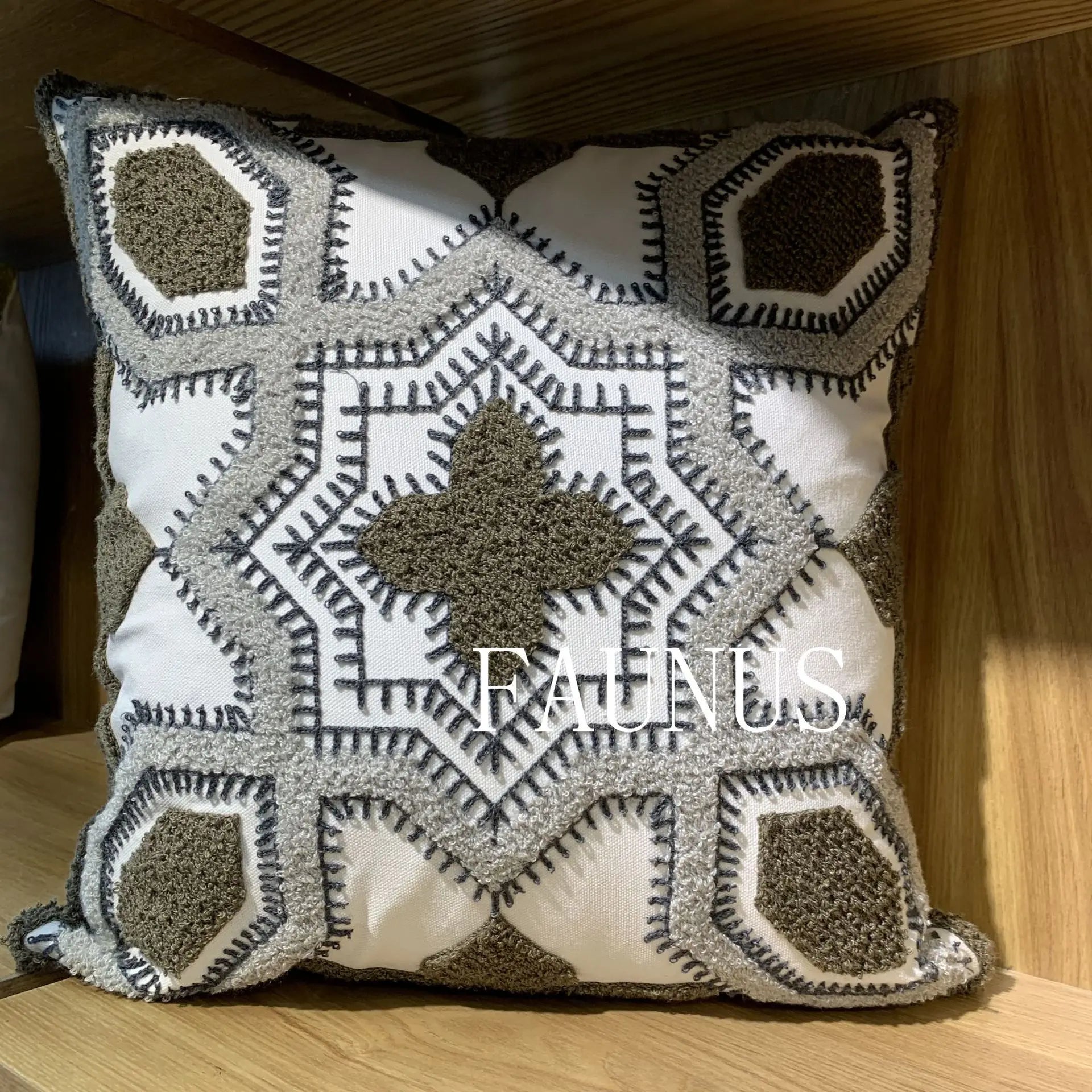 Leaf Embroidered Cotton Cushions