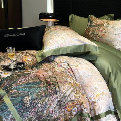 Decobites Luxury Flowers 1000TC Egyptian Cotton Bedding Set: 1 Duvet Cover, 1 Sheet, 2 Pillowcases