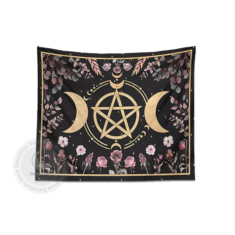 Decorbites™ Botanische Blumen-Mond-Wandteppich – Hexenhütten-Core-Wohnzimmer-Dekoration