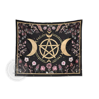 Decorbites™ Botanische Blumen-Mond-Wandteppich – Hexenhütten-Core-Wohnzimmer-Dekoration