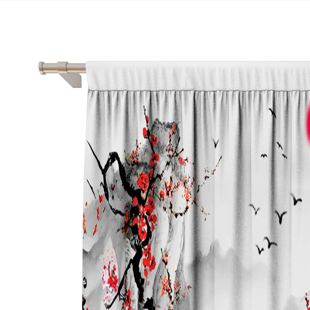 Decobites Snow Seeking Plum Blossom Curtains: Kitchen, Living Room, Balcony Curtains With Pole Bag