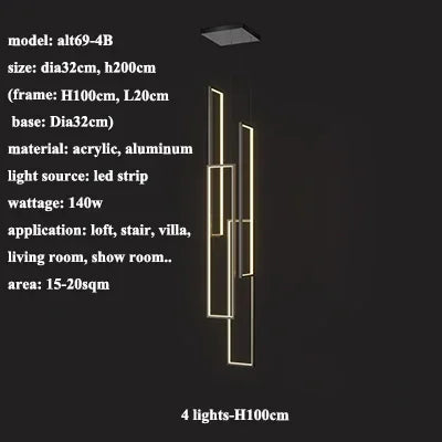 DecorBites™ LED Rectangle Staircase Chandeliers Pendant Lighting Modern Living Room Decor