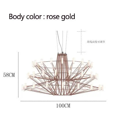 Lámpara de araña redonda LED de lujo DecorBites™ con alambre de hierro para sala de estar y comedor