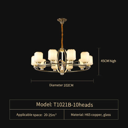 DecorBites™ Chinese Natural Jade All Copper Chandelier for Luxury Living Room Villa
