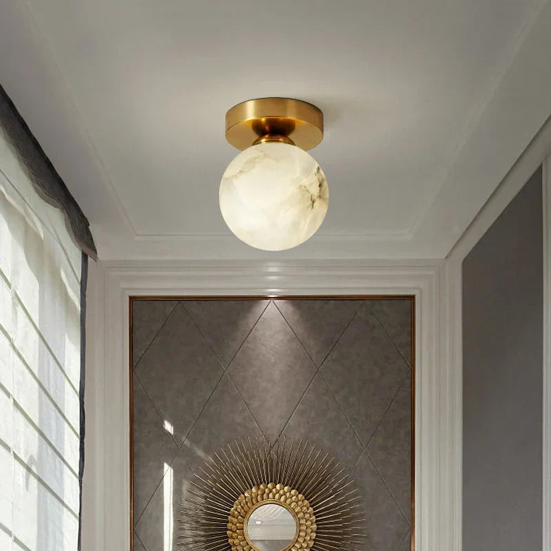 DecorBites™ Golden Brass LED Marble Ball Ceiling Lamp for Restroom, Bedroom, Balcony, Aisle