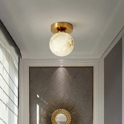 DecorBites™ Golden Brass LED Marble Ball Ceiling Lamp for Restroom, Bedroom, Balcony, Aisle