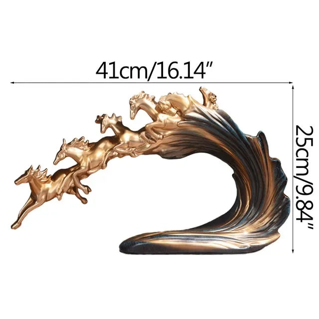 Escultura de lujo de caballo al galope DecorBites™: Decoración elegante para oficina, sala de estar y tienda.