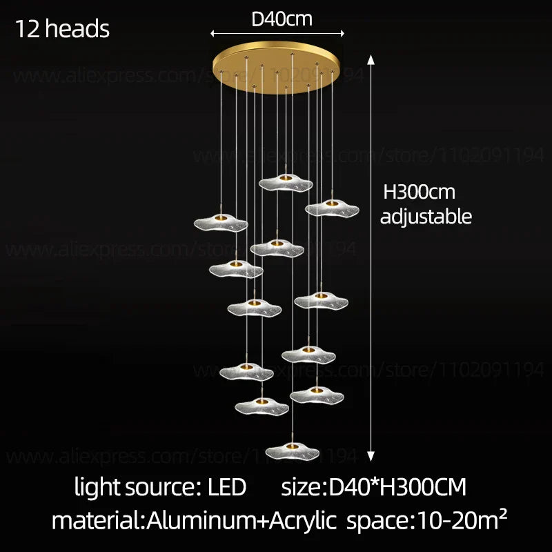 DecorBites™ LED Lotus Staircase Chandelier: Modern Design for Hotel Lobby, Villa, Kitchen Lighting
