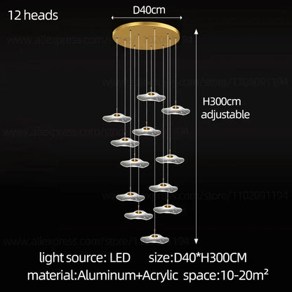 DecorBites™ LED Lotus Staircase Chandelier: Modern Design for Hotel Lobby, Villa, Kitchen Lighting