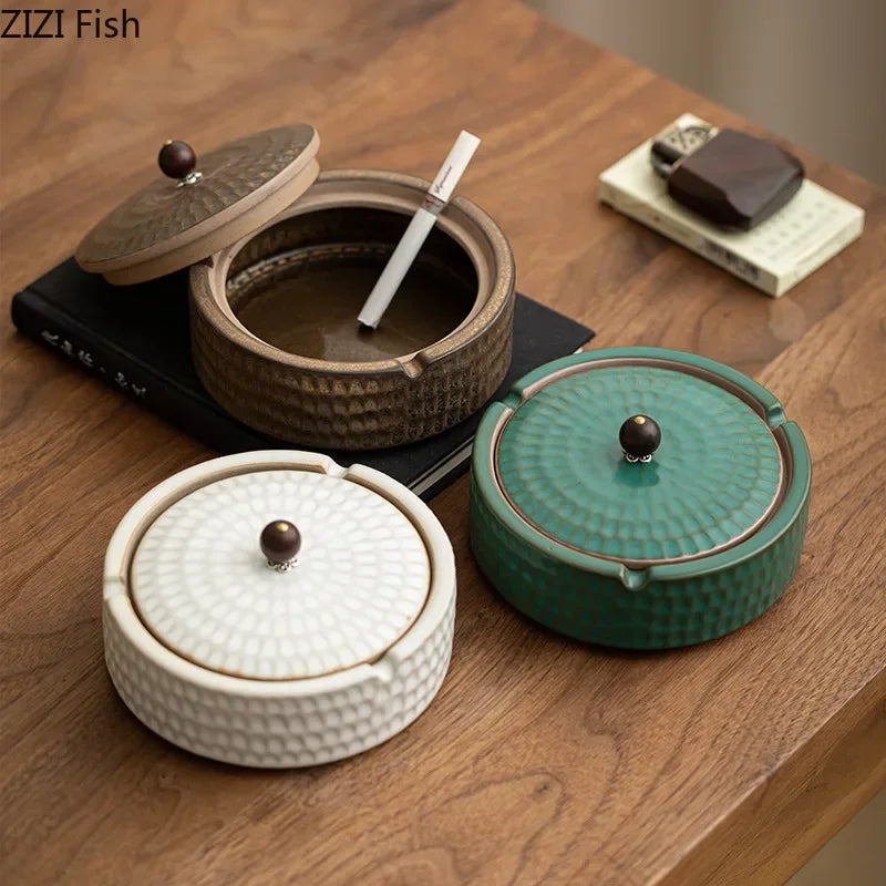 DecorBites™ Ceramic Ashtray with Lid - Stylish Smoking Accessories for Home and Office