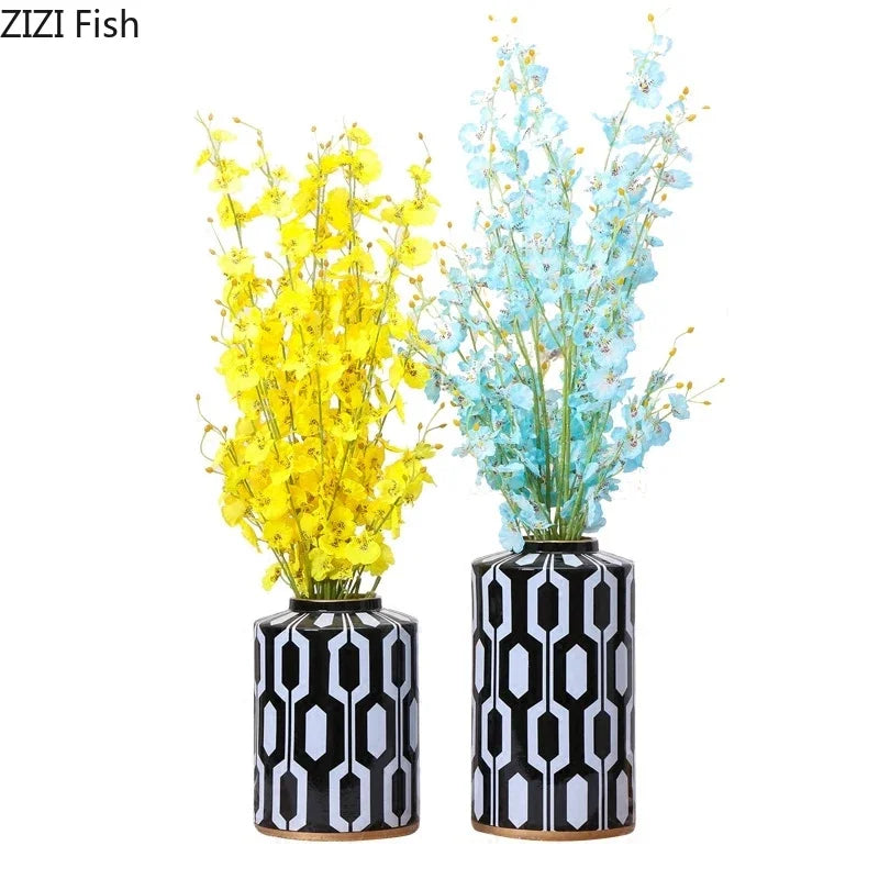 Jarrón de cerámica con rayas geométricas DecorBites™ para decoración del hogar, tanque de almacenamiento, mesa de sala