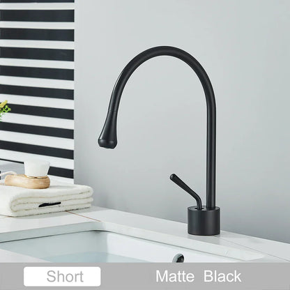 Grifo alto DecorBites™ Gold, mezclador giratorio de cascada de 360° para lavabo de baño