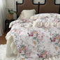 Decobites Vintage French Rose Flowers Double Layer Lace Ruffles Bedding Set