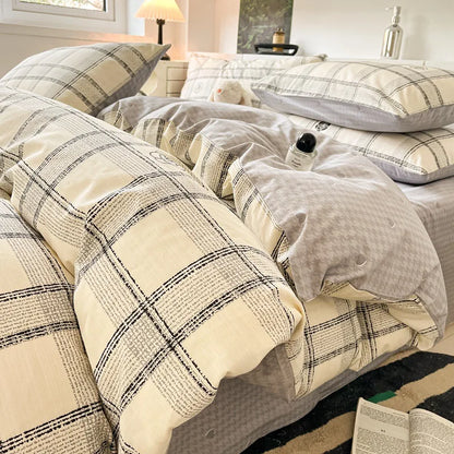 Juego de cama DecorBites™ de algodón con estampado de cuadrícula para camas individuales y dobles