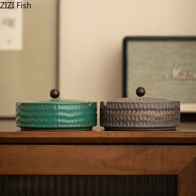 DecorBites™ Ceramic Ashtray with Lid - Stylish Smoking Accessories for Home and Office