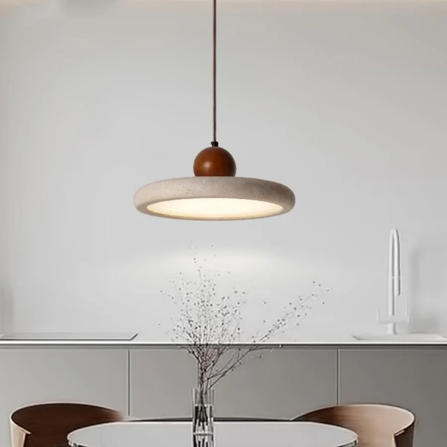 DecorBites™ LED Pendant Lamp Wood Globe Round Yellow Stone Hanging Lights