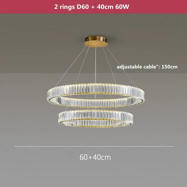 Lámpara de araña con anillo LED de cristal DecorBites™ - Lámpara colgante de escalera para villa de lujo